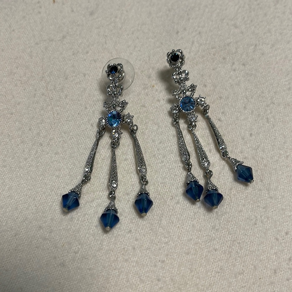 Blue stones, rhinestones, and silver earrings*
